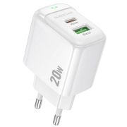 Адаптер Сетевой - Borofone BAS44A, 1USB/1USB-C/QC3.0/PD20W белый