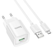 Адаптер Сетевой с кабелем Micro USB - Hoco C145A, 1USB/3A/QC3.0 белый