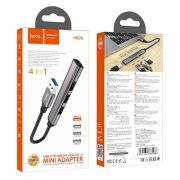 Разветвитель HUB > USB Hoco HB26 3 порта USB 2.0/1 порт USB 3.0 серый