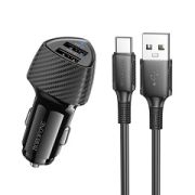 Адаптер Автомобильный с кабелем Type-C/USB - Borofone BZ31A, 2USB/2.4A/ чёрный
