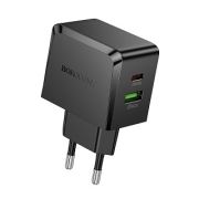 Адаптер Сетевой - Borofone BAS61A, 1USB/1USB-C/QC3.0/PD30W чёрный