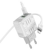 Адаптер Сетевой с кабелем Lightning/Type-C - Hoco C135A, 1USB/1USB-C/QC3.0/PD20W белый