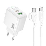 Адаптер Сетевой с кабелем Type-C/Type-C - Borofone BAS45A, 1USB/1USB-C/QC3.0/PD30W белый