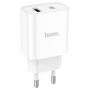 Адаптер Сетевой - Hoco C80A Plus, 1USB/1USB-C/3.1A/QC3.0/PD20W белый