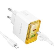 Адаптер Сетевой с кабелем Lightning/Type-C - Borofone BAS32A, 1USB/1USB-C/QC3.0/PD30W белый