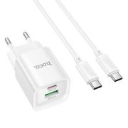 Адаптер Сетевой с кабелем Type-C/Type-C - Hoco C147A, 1USB/1USB-C/QC3.0/PD20W белый