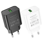 Адаптер Сетевой - Borofone BA72A, 1USB/3A/QC3.0 чёрный