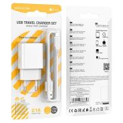 Адаптер Сетевой с кабелем Lightning/USB - Borofone BA74A, 1USB/2.1A белый