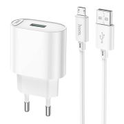 Адаптер Сетевой с кабелем Micro USB - Hoco C109A, 1USB/3.1A/QC3.0 белый