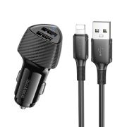 Адаптер Автомобильный с кабелем Lightning/USB - Borofone BZ31A, 2USB/3A/QC3.0 чёрный