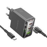 Адаптер Сетевой с кабелем Type-C/Type-C - Borofone BAS34A, 1USB/2USB-C/QC3.0/PD65W чёрный