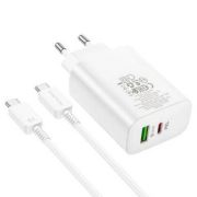 Адаптер Сетевой с кабелем Type-C/Type-C - Borofone BN10, 1USB/1USB-C/QC3.0/PD65W белый