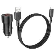 Адаптер Автомобильный с кабелем Lightning/USB - Borofone BZ19, 2USB/2.4A чёрный