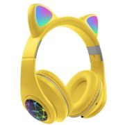 Наушники беспроводные полноразмерные Cat Ear M2 светящиеся ушки жёлтые