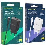 Адаптер Сетевой с кабелем Micro USB - Borofone BN1, 1USB/2.1A чёрный