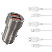 Адаптер Автомобильный с кабелем Lightning/USB - X|O|Life CC48, 2USB/2.4A/12W серый