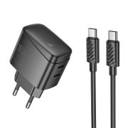 Адаптер Сетевой с кабелем Type-C/Type-C - Hoco CS62A, 2USB-C/PD45W чёрный