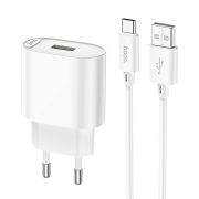 Адаптер Сетевой с кабелем Type-C/USB - Hoco C109A, 1USB/3A/QC3.0 белый