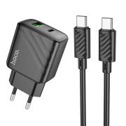 Адаптер Сетевой с кабелем Type-C/Type-C - Hoco CS23A, 1USB/1USB-C/QC3.0/PD30W чёрный