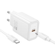 Адаптер Сетевой с кабелем Type-C/Type-C - Hoco N62, 1USB-C/PD30W белый