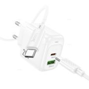 Адаптер Сетевой с кабелем Type-C/Type-C - Hoco CS54A, 1USB/1USB-C/QC3.0/PD20W белый