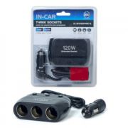 Разветвитель в прикуриватель авто - Olesson 1519, 3 гнезда/12V/24V/120W/шнур