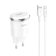 Адаптер Сетевой с кабелем Type-C/USB - Hoco C37A, 1USB/2.4A белый