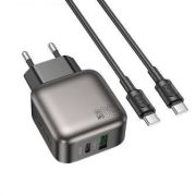 Адаптер Сетевой с кабелем Type-C/Type-C - Borofone BAS55A, 1USB/1USB-C/QC3.0/PD30W чёрный