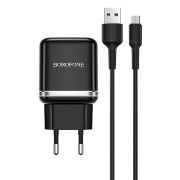 Адаптер Сетевой с кабелем Micro USB - Borofone BA36A, 1USB/3A/QC3.0/18W чёрный