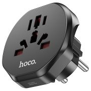 Переходник сетевой в розетку Hoco AC6 10A (EU UK AUS US 3C 3Plug 3C 2Plug) чёрный