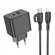Адаптер Сетевой с кабелем Lightning/Type-C - Borofone BAS14A, 1USB-C/PD20W чёрный