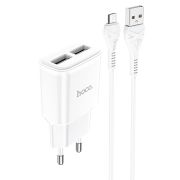 Адаптер Сетевой с кабелем Micro USB - Hoco C88A, 2USB/2.4A белый