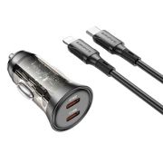 Адаптер Автомобильный с кабелем Lightning/Type-C - Borofone BZ26B, 2USB-C/PD45W чёрный