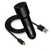 Адаптер Автомобильный с кабелем Lightning/USB - Walker WCR-22, 2USB/2.4A/12W длинный корпус чёрный