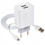 Адаптер Сетевой с кабелем Lightning/USB - X|O|Life L065, 2USB/2.4A/12W белый
