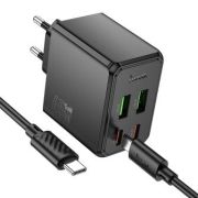 Адаптер Сетевой с кабелем Type-C/Type-C - Hoco CS19A, 2USB/2USB-C/QC3.0/PD65W чёрный