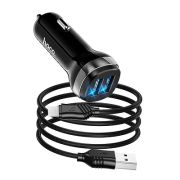 Адаптер Автомобильный с кабелем Micro USB - Hoco Z40, 2USB/2.4A чёрный