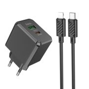 Адаптер Сетевой с кабелем Lightning/Type-C - Hoco CS14A, 1USB/1USB-C/QC3.0/PD30W чёрный