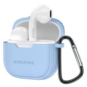 Наушники беспроводные TWS Borofone BW29 белые чехол голубой