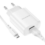 Адаптер Сетевой с кабелем Micro USB - Borofone BN1, 1USB/2.1A белый