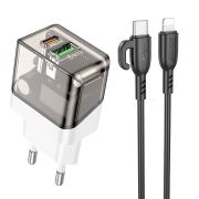 Адаптер Сетевой с кабелем Lightning/Type-C - Borofone BA80A, 1USB/1USB-C/QC3.0/PD20W белый