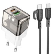 Адаптер Сетевой с кабелем Type-C/Type-C - Borofone BA80A, 1USB/1USB-C/QC3.0/PD20W чёрный