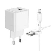 Адаптер Сетевой с кабелем Micro USB - Borofone BAS11A, 1USB/2.1A белый