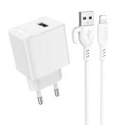 Адаптер Сетевой с кабелем Lightning/USB - Borofone BAS11A, 1USB/2.1A белый
