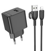 Адаптер Сетевой с кабелем Lightning/USB - Borofone BAS11A, 1USB/2.1A чёрный