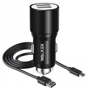 Адаптер Автомобильный с кабелем Micro USB - Walker WCR-21, 2USB/2.4A/12W чёрный