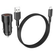 Адаптер Автомобильный с кабелем Micro USB - Borofone BZ19, 2USB/2.4A чёрный