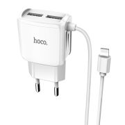 Адаптер Сетевой с кабелем Lightning/USB - Hoco C59A, 2USB/2.1A белый