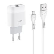 Адаптер Сетевой с кабелем Micro USB - Hoco C73A, 2USB/2.4A белый