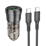 Адаптер Автомобильный с кабелем Type-C/Type-C - Borofone BZ25, 1USB/1USB-C/QC3.0/PD38W чёрный